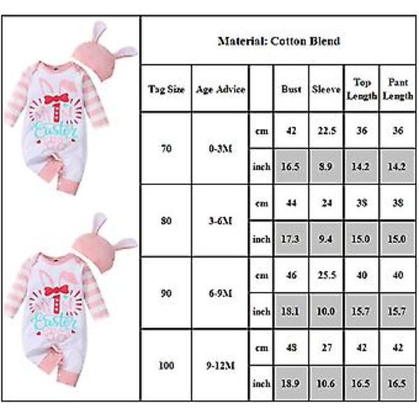 Imeväisille vauvoille pääsiäisjuhliin pitkähihainen haalari ja pupun korvat beanie-hattusetti vastasyntyneille pojille ja tytöille (6-9 kuukautta)