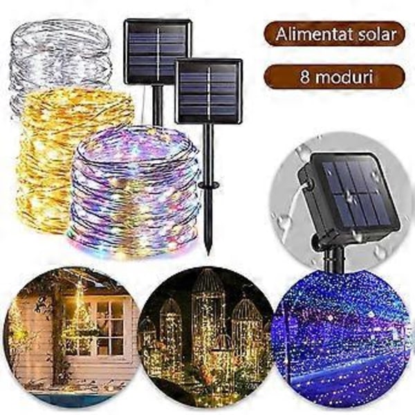 Solcellsslinga, 300 LED, IP44, Varmvitt ljus, Koppar, 32 m