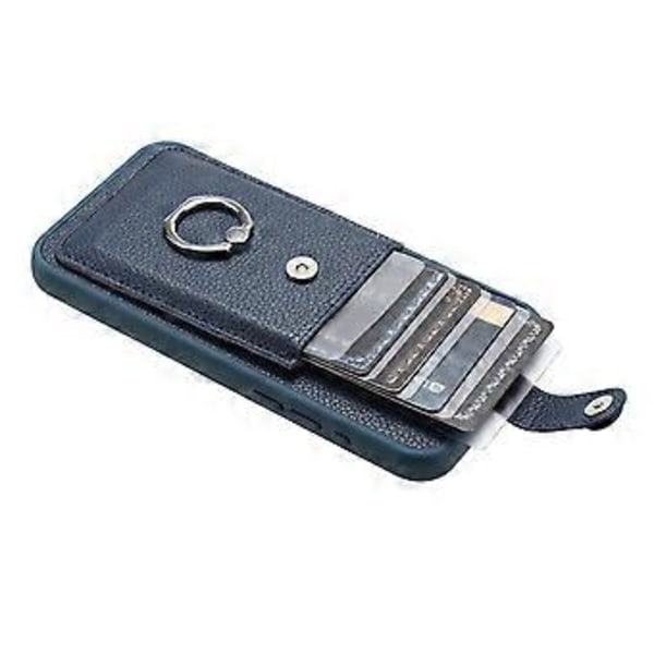 Skal för iPhone 16 Plus Ritningsdesign Kortfack Läder Baksida med Ringstöd (Stil D)