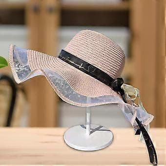 Strandhat til kvinder, moderigtige store bredskyggede visirhatte håndlavet floppy solhat (pink)
