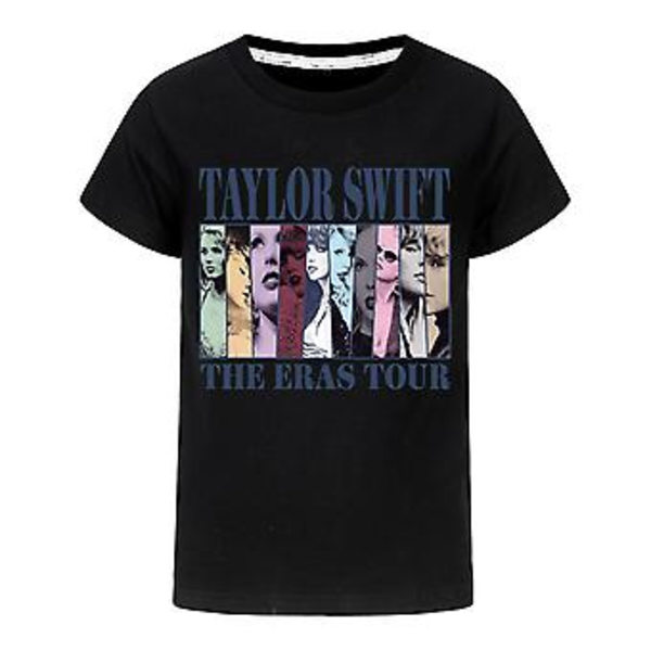 9-16 År Barn Pojkar Flickor Taylor Swift The Eras Tour T-shirt Tryckt Kortärmad Rundhalsad Tee Toppar Swiftie Fans Konsertgåvor (15-16 År Svart)
