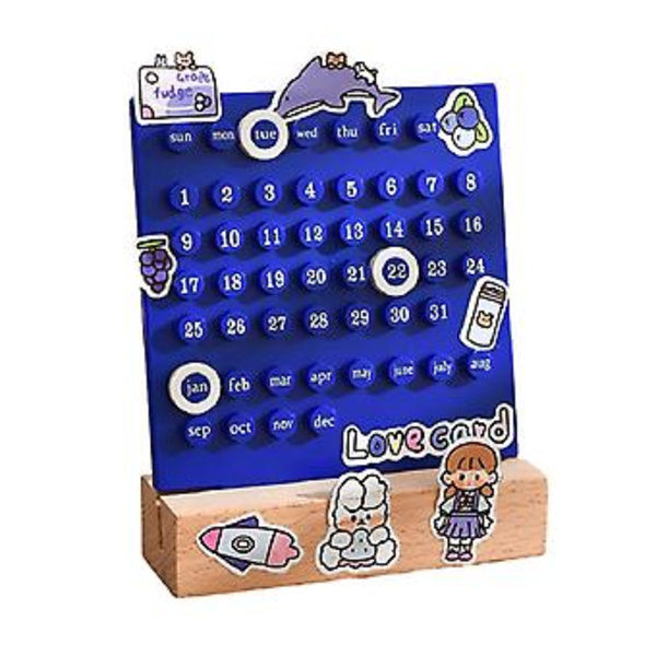 Kreativitet Trärunda Ringar Kalender DIY Personlig Ferrule Kalender Ornament för Hem Sovrum (Blå)