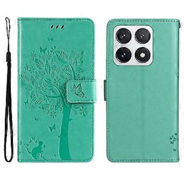 KT Imprinting Flower Series-3 Deksel til Xiaomi 14T Pro Katte-tre Mønster Flip Lær Telefondeksel (Stil B)