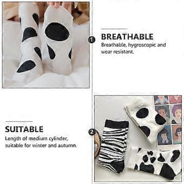 3 Par Bomullsstrumpor Flickstrumpa Mellanvadslång Strumpa Sovstrumpor Zebrastrumpor