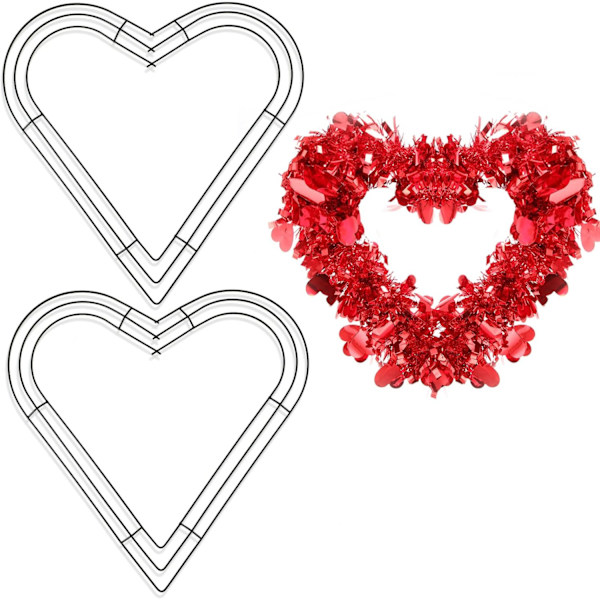 2 stycken gröna hjärtformade trådkransramar Metallkransform Blomster W