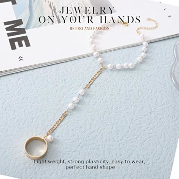 Ring Armband Handkedja Pärla Finger Ring Armband Guld Slav Hand Harness Armband Mode Smycken Tillbehör för Kvinnor