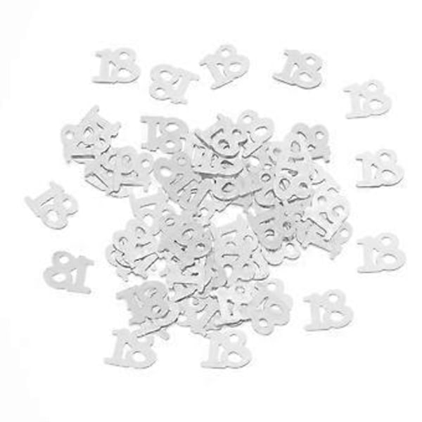 1200 st Konfetti med Siffra 18, Festtillbehör, Bordskonfetti Dekoration för Födelsedag Jubileum (Silver)
