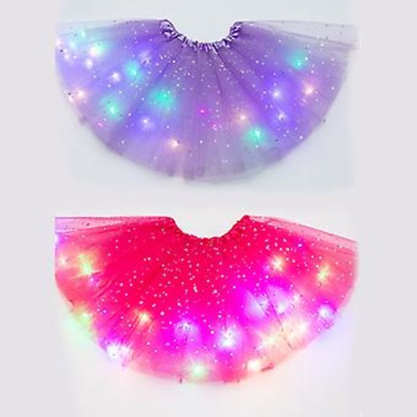 Girl Tutu Skirts Baby Sequin LED Light Up Pettiskirt Ballet Clothes Luminous Fancy Dress Sparkling Tulle Skirt( Light Purple   Rose Red)