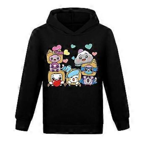 LANKYBOX Tryckt Pojk- och Flickhoodie, Söt Tröja med Huva, Långärmad, Höst- och Vintertröja, Toppar (11-12 År, Svart)