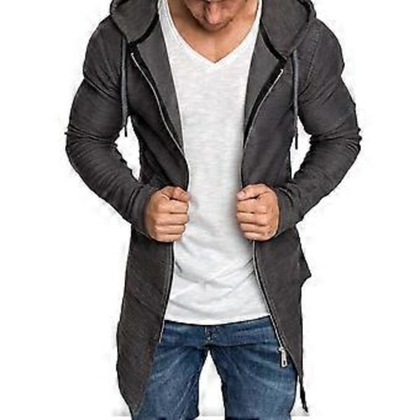 Hoodie Cardigan Mode Farveægte Let Vedligehold Lang Jakke Longline Lynlås Hættetrøjer Herre Hættetrøjer til Klub (XL sort)