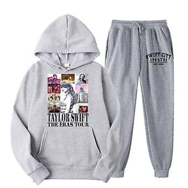 Dam Hoodies Tracksuit med Taylor Swift Tryck - Tröja & Joggingbyxor Set, Sport & Casual 2-Delar (XL Grå)