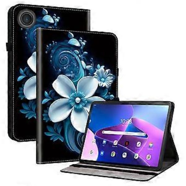 Læderetui med mønster og stander til Lenovo Tab TB311FU tablet med kortlommer (Sort orkidé)