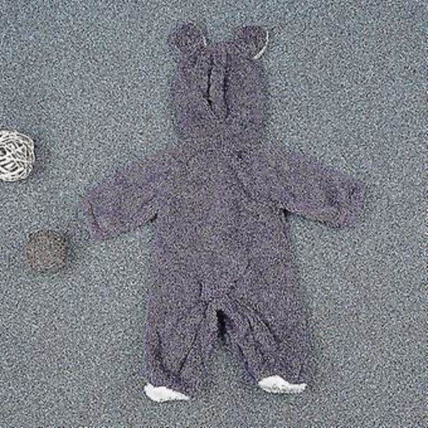 Spædbarns Baby Vinter Fleece Romper Varmt Sød Teddybjørn Hætte Jumpsuit (0-3 Måneder Lilla)