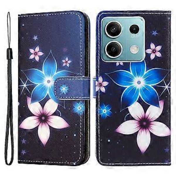 För Xiaomi Redmi Note 13 4G Mobilskal Läder 3D Mönster Magnetiskt Fodral (Blå Blomma)
