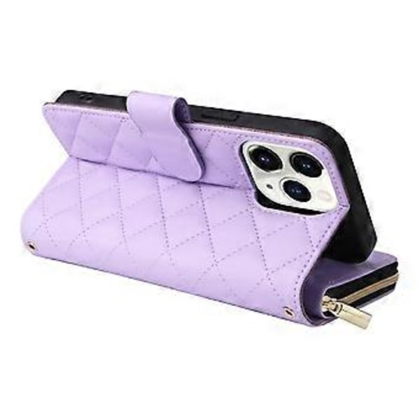 Til iPhone 11 Pro Etui Rhombus PU Læder Flip Telefon Cover Lynlås Pung (Style E)