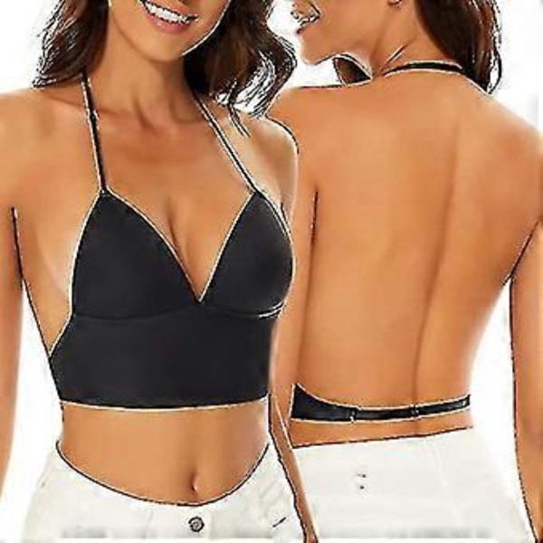 Low Back Bh'er til Kvinder - Sømløs Trådløs Bralette Rygløs Bh'er (L Sort)