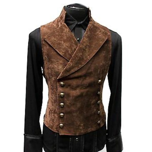 Fianao Casual Väst för Herrar med Stående Krage, Enfärgad, Dubbelknäppt, Slim Fit, för Arbetskläder (M Khaki)