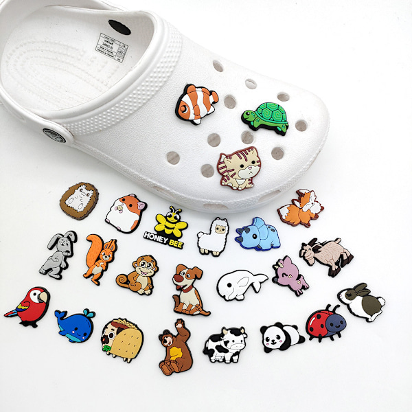 24 Stykker 3D Clog-Sandaler Pynt (Søde Dyr), Sko Charms, Klip