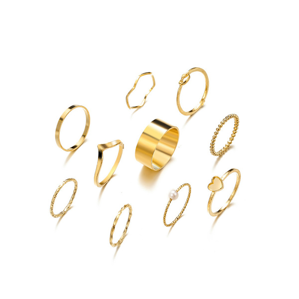 Alloy Åbne Ringe 10 Styk Sæt Personlighed Perle Ringe kærlighed hjerte