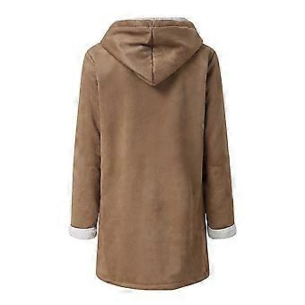 Dame Vinter Langærmet Tyk Plus Fløjl Hætte Casual Bomuld Varm Jakke Fleece Varm Frakke Hættetrøje Overtøj 1 stk (S Khaki)