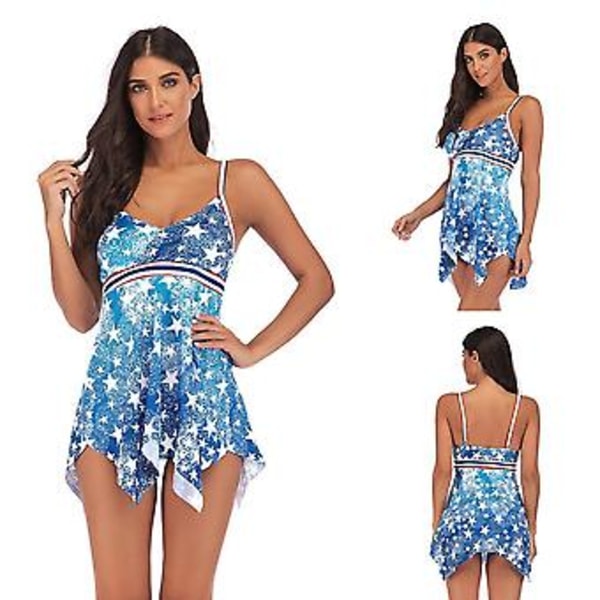 Baddräkt för tjejer, plus size, rygglös, sexig, flerfärgad bikini, dambadkläder, storlek M, blå