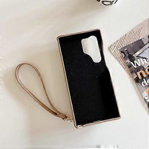 Til Samsung Galaxy S23 Ultra Cover Spejldesign PU Læder Bagcover med Kortlommer, Håndledsrem (Style E)