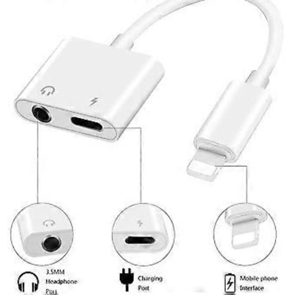 [Apple MFi -sertifioitu] Kuuloke-adapteri iPhonelle, 2-in-1 Lightning - 3,5 mm kuuloke- ja latausliitäntä AUX-ääniadapteri yhteensopiva iPho