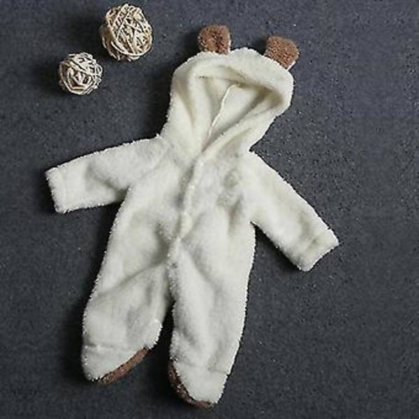 Spädbarns Baby Vinter Fleece Romper Varma Söta Teddybjörn Huva Jumpsuit (6-9 Månader Vit)