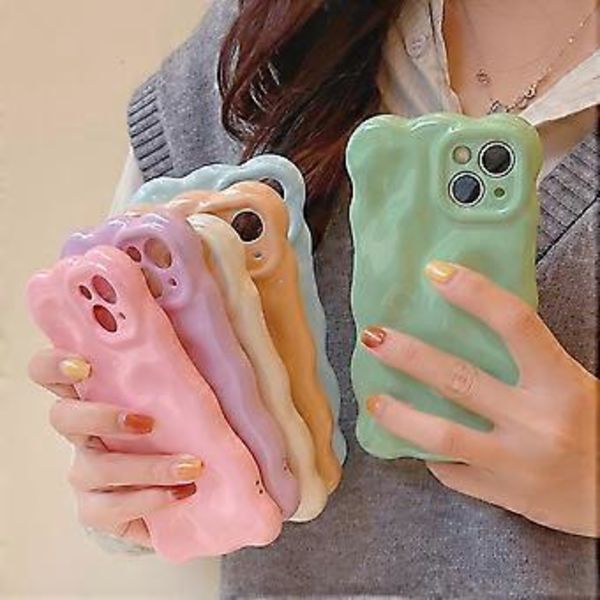 Etui for iPhone 12, Søt Ensfarget Krøllete Bølgeformet Støtsikker TPU Bumper Telefonveske