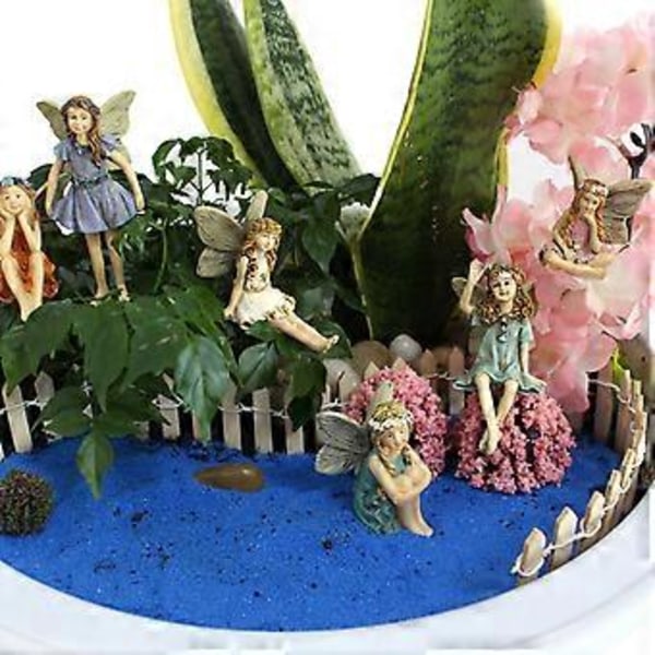 6 st Mini Fèer Figurer Söta Tydliga Mönster Harts Miniatyr Fè Skulptur för Fè Trädgårdstillbehör