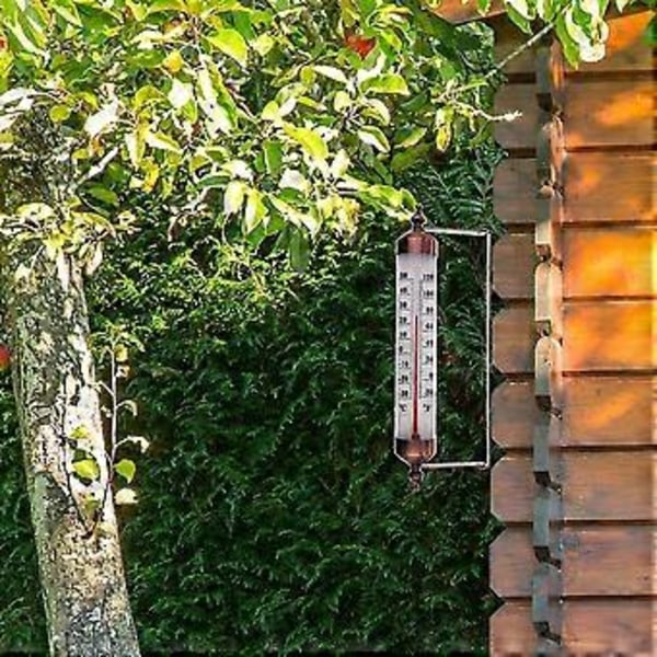 Udendørs Termometer med Måler, Bronze Effekt - Stilfuldt Udendørs Havetermometer Egnet til Udendørs Temperatur, Drivhus, Garage, Nemt at Hænges Op