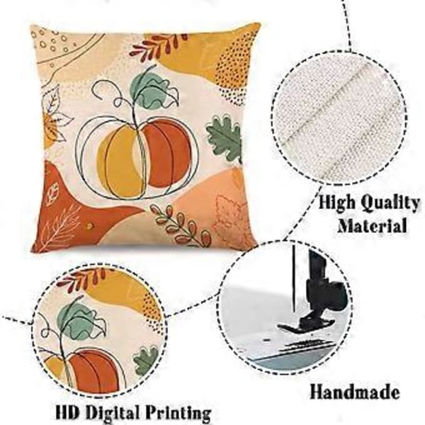Boho Höst Pumpa Dekorativa Kuddfodral 18 x 18 Tum Set om 4, Boho Abstrakt Pumpa Lönnlöv Thanksgiving Kryddasäsong Farmhouse Dekor