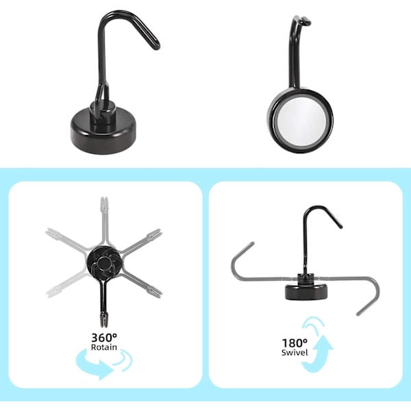 Magnetisk krok, svart roterende magnetisk krok, 8PCS suspensjon Supe