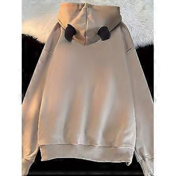 Retro sweatshirt dam cardigan jacka topp bokstavssömmar huva dubbla hörn (XXL)