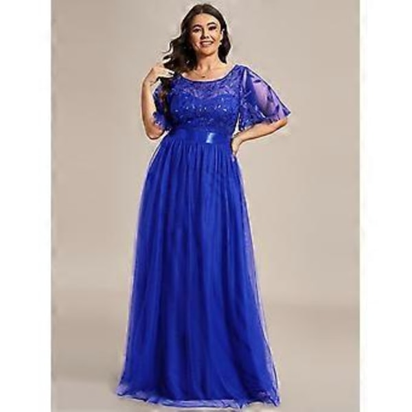 Ever-Pretty Dame Plus Size Sequin Broderi A-Linje Kortærmet Bryllupsgæstekjole (5XL safirblå)