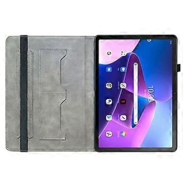 Læderetui med mønster og stander til Lenovo Tab TB311FU tablet med kortlommer (Sort orkidé)