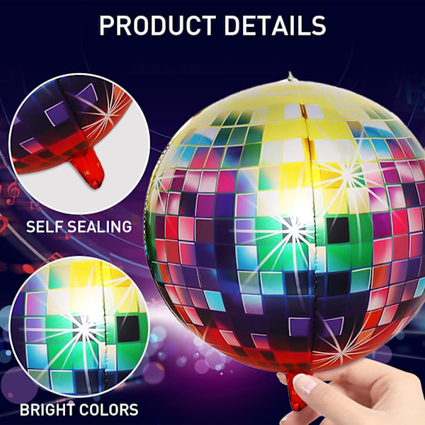 9 st Disco Ballonger, 56 cm Helium 4D Färgglada Ballonger, Partydekorationer för Födelsedagar, Svensexor, 70-tals 80-tals 90-tals Disco Temafester