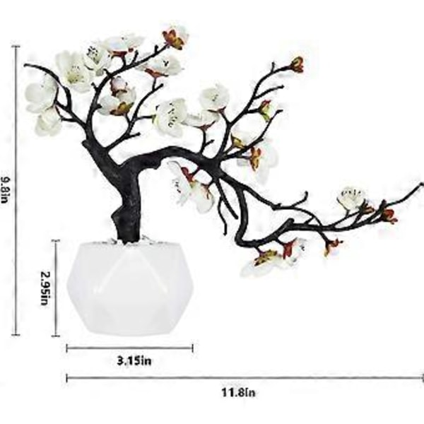 Konstgjorda Silkeslen Plum Blossoms, 1 Förpackning Simuleringsblommor med Keramisk Vas, Konstgjord Krukväxt för Hem, Bröllop, Kontor, DIY, Vardagsrum, Fest