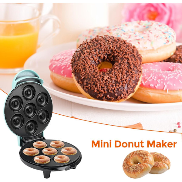 Mini Donut Maker, 7 Hål Mini Donut Maskin, Non-Stick & Dubbelsidig