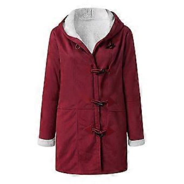 Dame Vinter Langærmet Tyk Plus Fløjl Hætte Casual Bomuld Varm Jakke Fleece Varm Frakke Hættetrøje Overtøj 1 stk (M Rød)