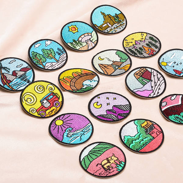 16 runde broderede badges Udendørs dyremærker Tøjtilbehør