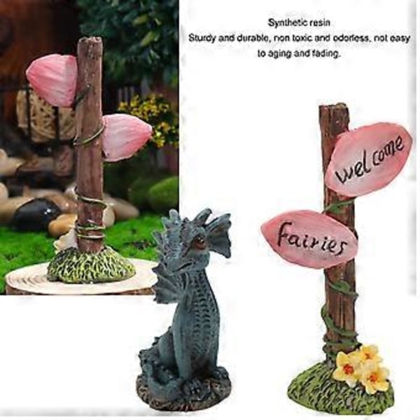 Miniature Drage Vejviser Statue Sæt Syntetisk Harpiks Fe Statue Tilbehør til Have Plæne Altan