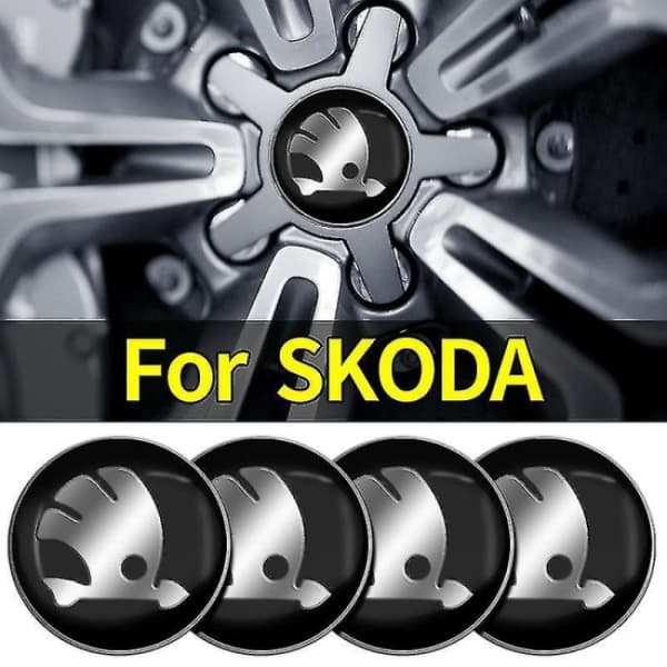 4 stk 65 mm bilnavkapsel i metall til Skoda
