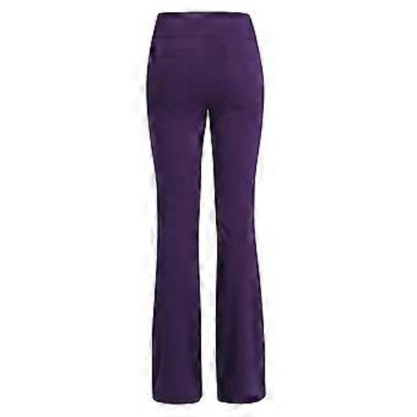 Damernas Fit & Flare Enkla Byxor Mjuka Andningsbara Casual Långa Byxor Hög Midja Sommar Elastisk Midja Knappar (M Lila)