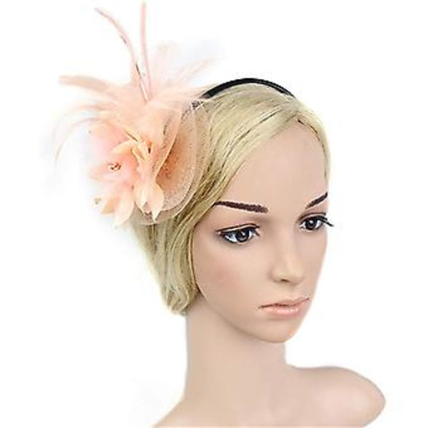 Fascinatorer för Kvinnor Bröllop Fascinator Hatt Blomma Nät Fjäder Hårband QD-Rosa