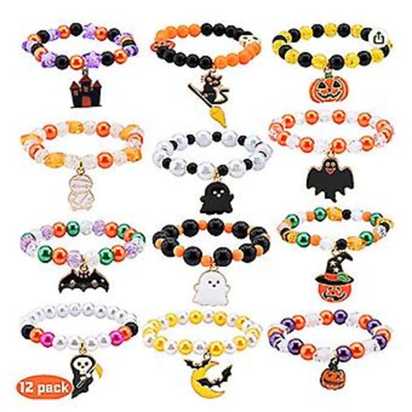 12 stk Kunstige Krystallperler Flaggermus Gresskar Spøkelse Skalle Henger Halloween Armbånd For Kvinner Menn