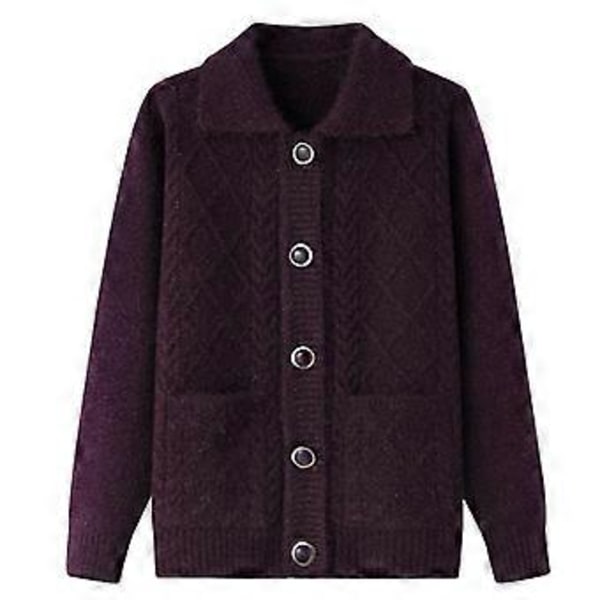 Tjock Krage Mamma Kläder Stickad Tröja Kofta Medelålders och Äldre Tröja Vårkläder (XL brunt socker)