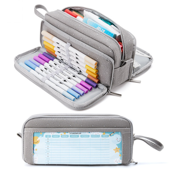 Pennfodral Canvas Pennfodral Stor Kapacitet 3 Fack