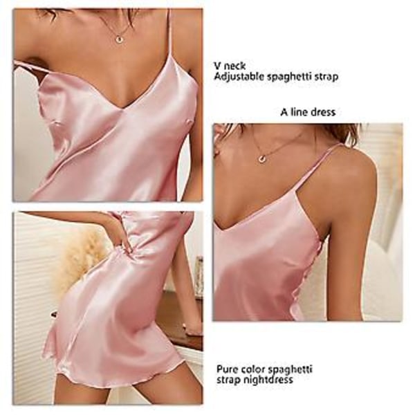 Satin Nattlinne med Spaghettiband, V-ringning, A-linje, Is-silke, Sömnkläder för Kvinnor (XL Rosa)