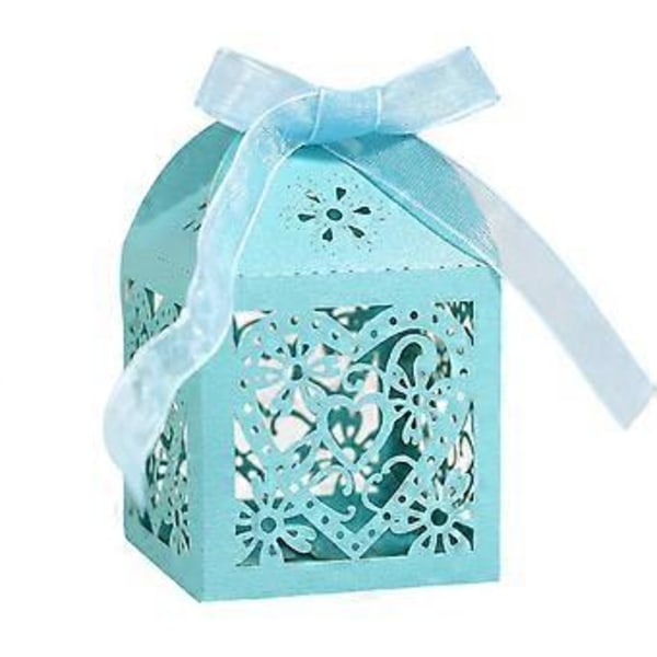 Paket med 50 Blommiga Favoritaskar, Kärlekshjärta Godisask Dekorativ Sockerask Presentaskar Bröllopsdusch Årsdag Födelsedagsfest Bröllopsgåva (blå)